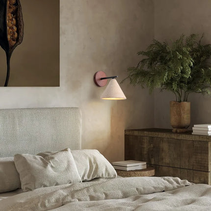 Applique Murale en Pierre Naturelle Travertin Jaune, Luminaire Classique pour Chambre