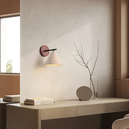 Applique Murale en Pierre Naturelle Travertin Jaune, Luminaire Classique pour Chambre