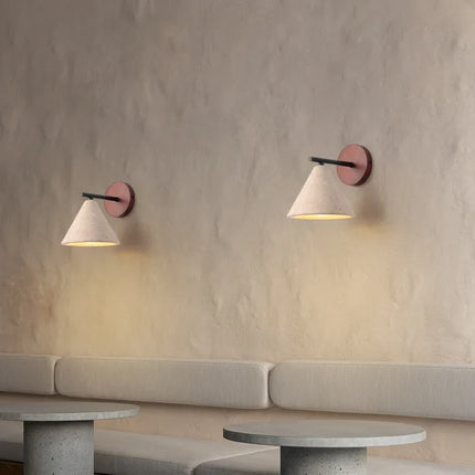 Applique Murale en Pierre Naturelle Travertin Jaune, Luminaire Classique pour Chambre