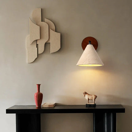 Applique Murale en Pierre Naturelle Travertin Jaune, Luminaire Classique pour Chambre
