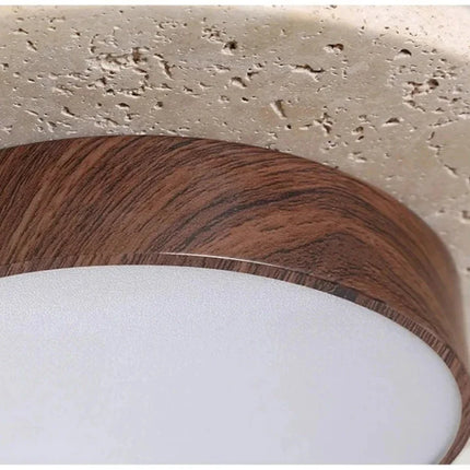 Applique Murale Plafonnier Rond Pierre Wabi-sabi Bois Métal LED Ambiance Cosy