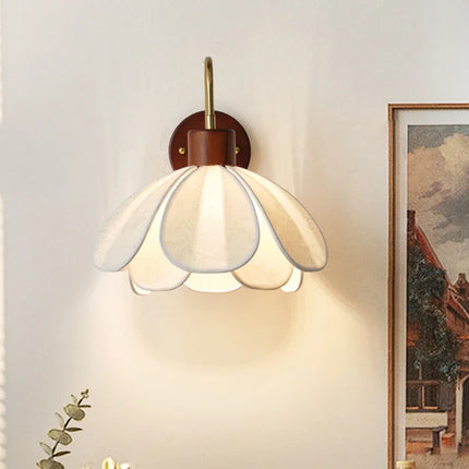 Applique Murale Japonaise Wabi Sabi en Bois et Tissu, Lumière Chaude Ambiance Cosy