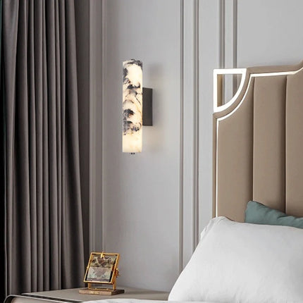Applique Murale Style Italien en Pierre Naturelle Noir Marbre, Lumière Luxe Cosy