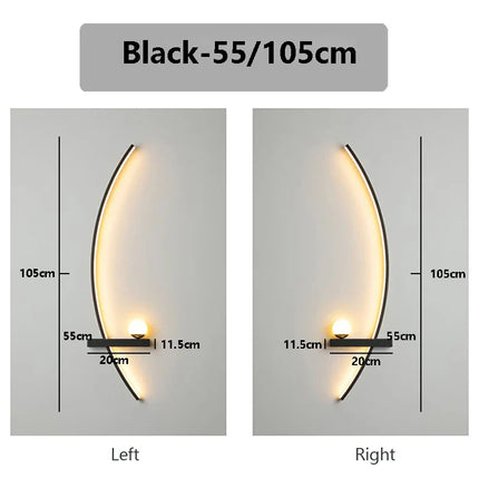 Applique Murale LED Moderne Noire en Aluminium, Luminaire Intelligente à Intensité Variable
