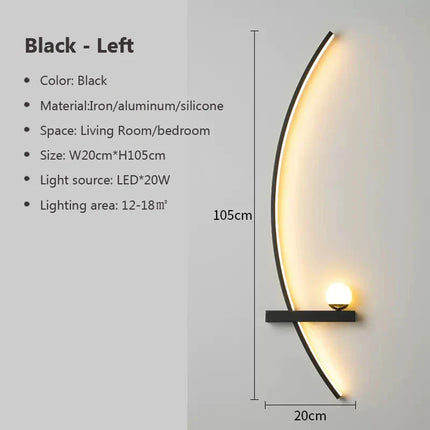 Applique Murale LED Moderne Noire en Aluminium, Luminaire Intelligente à Intensité Variable