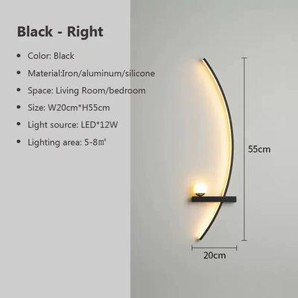 Applique Murale LED Moderne Noire en Aluminium, Luminaire Intelligente à Intensité Variable