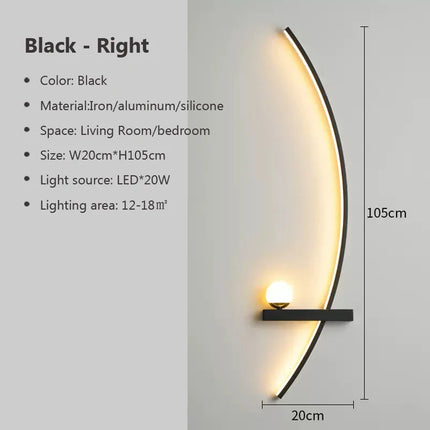 Applique Murale LED Moderne Noire en Aluminium, Luminaire Intelligente à Intensité Variable