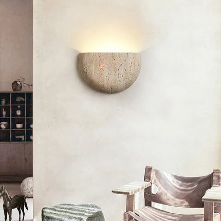 Applique Murale Pierre Naturelle Jaune Demi-Cercle LED Lumière Chaude