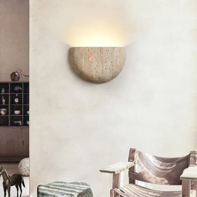 Applique Murale Pierre Naturelle Jaune Demi-Cercle LED Lumière Chaude