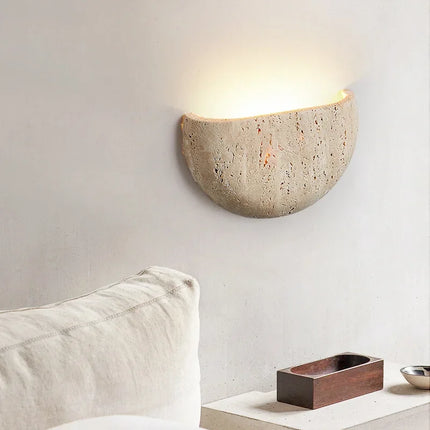 Applique Murale Pierre Naturelle Jaune Demi-Cercle LED Lumière Chaude