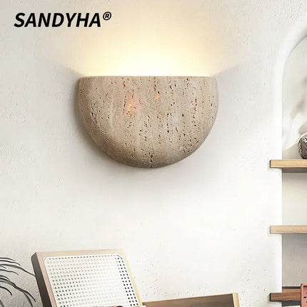 Applique Murale Pierre Naturelle Jaune Demi-Cercle LED Lumière Chaude