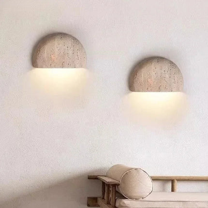 Applique Murale Pierre Naturelle Jaune Demi-Cercle LED Lumière Chaude