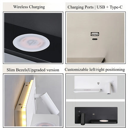 Applique Murale LED Multifonction avec Chargeur Sans Fil et Éclairage Chaud pour Chambre et Chevet