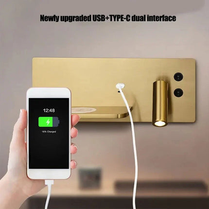 Applique Murale LED Multifonction avec Chargeur Sans Fil et Éclairage Chaud pour Chambre et Chevet
