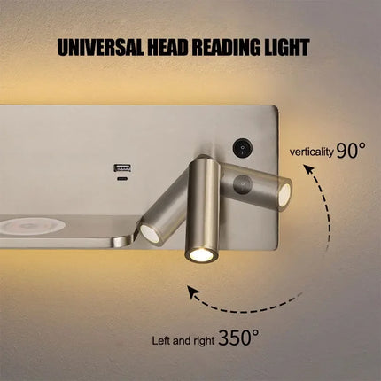 Applique Murale LED Multifonction avec Chargeur Sans Fil et Éclairage Chaud pour Chambre et Chevet