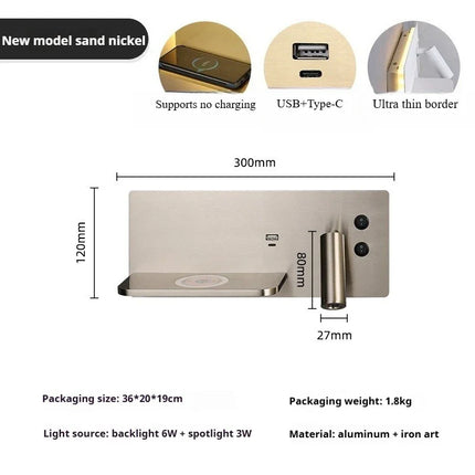 Applique Murale LED Multifonction avec Chargeur Sans Fil et Éclairage Chaud pour Chambre et Chevet