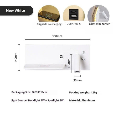 Applique Murale LED Multifonction avec Chargeur Sans Fil et Éclairage Chaud pour Chambre et Chevet