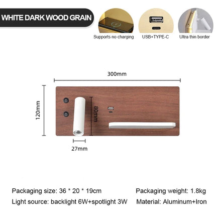 Applique Murale LED Multifonction avec Chargeur Sans Fil et Éclairage Chaud pour Chambre et Chevet