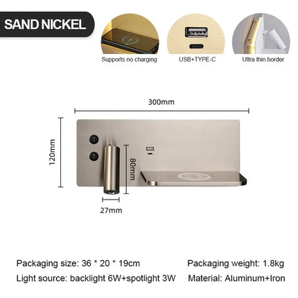 Applique Murale LED Multifonction avec Chargeur Sans Fil et Éclairage Chaud pour Chambre et Chevet