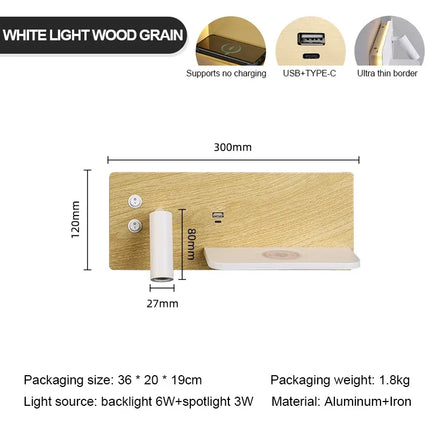 Applique Murale LED Multifonction avec Chargeur Sans Fil et Éclairage Chaud pour Chambre et Chevet
