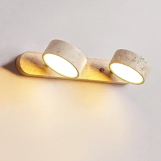 Applique Murale Duo Travertine LED Rotative Design Wabi Sabi Pierre