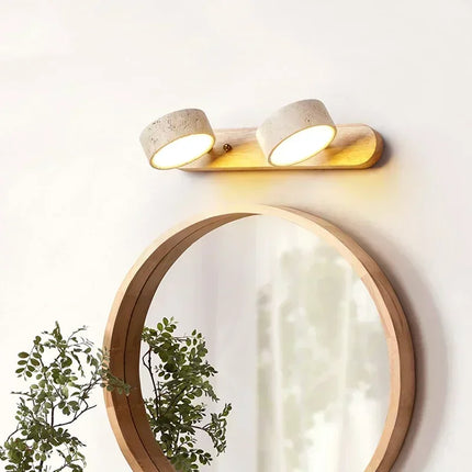 Applique Murale Duo Travertine LED Rotative Design Wabi Sabi Pierre