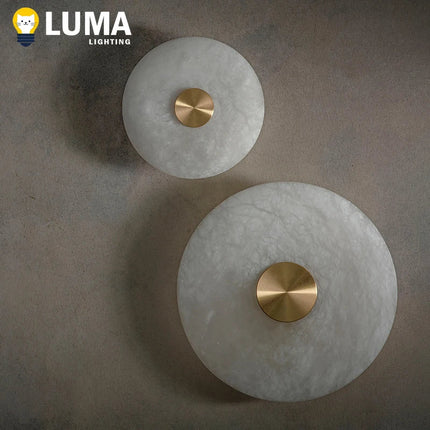Applique Murale LED en Albâtre Naturel et Cuivre, Design Art Déco
