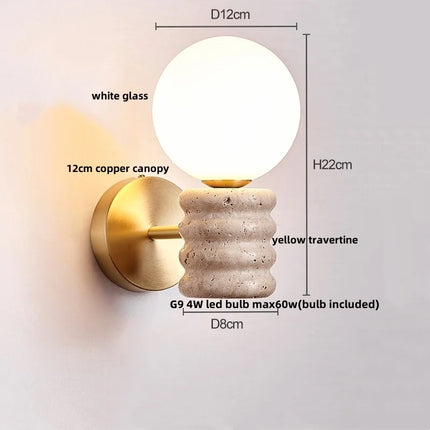 Applique Murale Moderne Bois et Pierre Travertin Jaune à Chaîne LED 2 Lumières