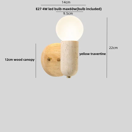 Applique Murale Moderne Bois et Pierre Travertin Jaune à Chaîne LED 2 Lumières