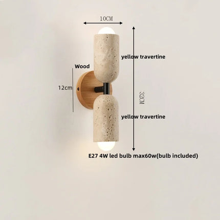 Applique Murale Moderne Bois et Pierre Travertin Jaune à Chaîne LED 2 Lumières