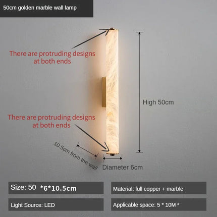 Applique Murale LED en Cuivre et Marbre, Design Moderne Flocon de Neige