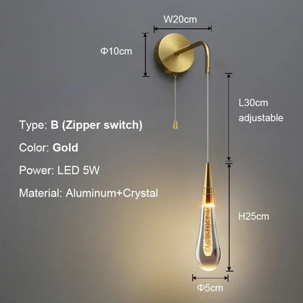 Applique Murale Cristal Moderne LED Gouttes de Pluie pour Intérieur