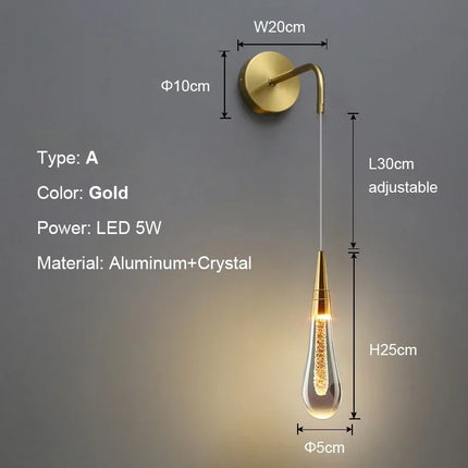 Applique Murale Cristal Moderne LED Gouttes de Pluie pour Intérieur