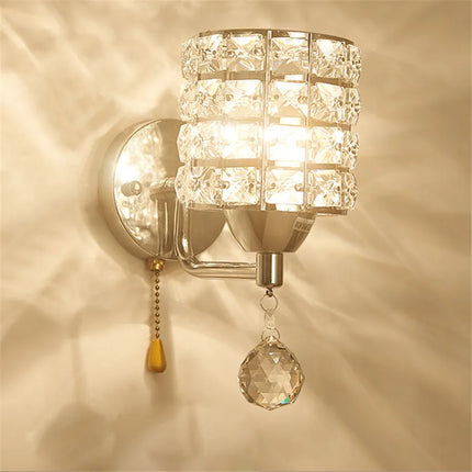 Applique Murale Cristal Cylindrique LED E27 avec Interrupteur à Tirer, Ambiance Chaleureuse