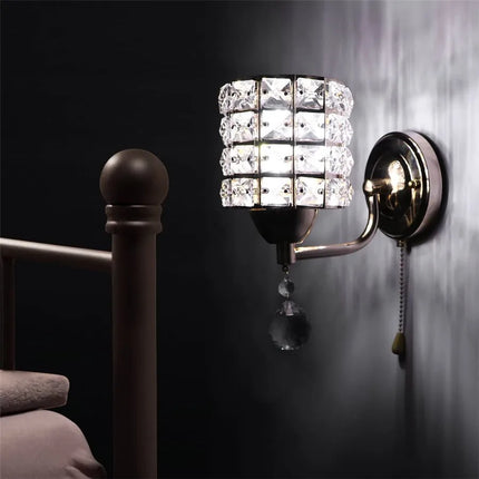 Applique Murale Cristal Cylindrique LED E27 avec Interrupteur à Tirer, Ambiance Chaleureuse