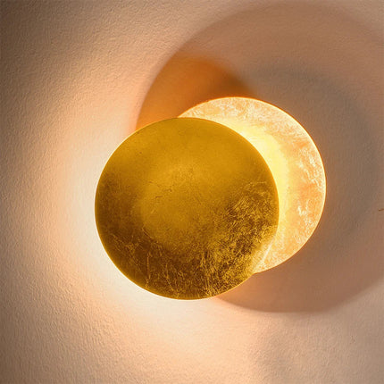 Applique Murale LED Éclipse de Lune en Cuivre et Or pour Salon et Couloir