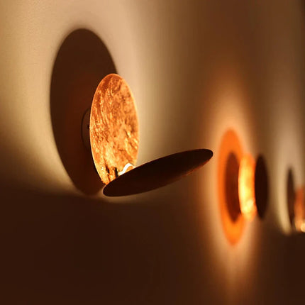 Applique Murale LED Éclipse de Lune en Cuivre et Or pour Salon et Couloir