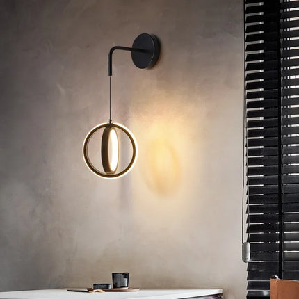Applique Murale LED Nordique en Fer Noir et Doré, Luminaire Intérieur Élégant