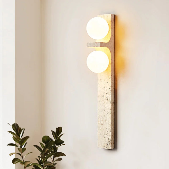 Applique Murale Rétro en Pierre Naturelle Jaune, Lumière Chaude Ambiance Cosy