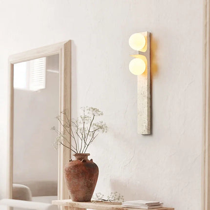 Applique Murale Rétro en Pierre Naturelle Jaune, Lumière Chaude Ambiance Cosy