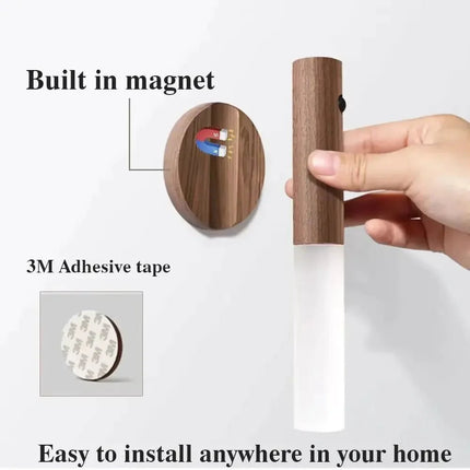 Applique Murale LED Bois Rechargeable à Détection, Lumière Chaude d’Ambiance - Luminous Place