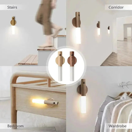 Applique Murale LED Bois Rechargeable à Détection, Lumière Chaude d’Ambiance - Luminous Place