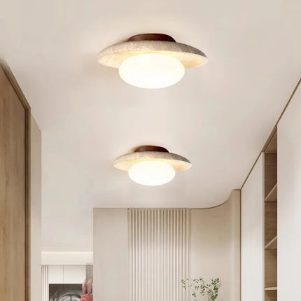 Applique Murale LED Japon Wabi Sabi en Travertin Jaune, Ambiance Chaleureuse