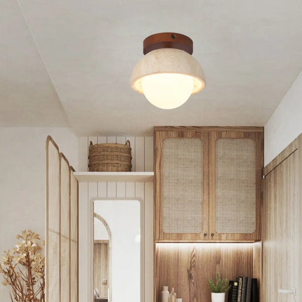 Applique Murale LED Japon Wabi Sabi en Travertin Jaune, Ambiance Chaleureuse