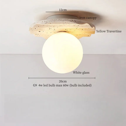 Applique Murale LED Japon Wabi Sabi en Travertin Jaune, Ambiance Chaleureuse
