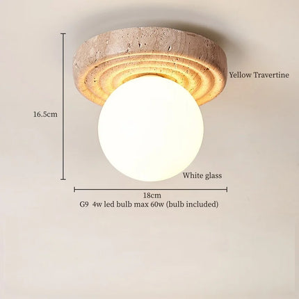 Applique Murale LED Japon Wabi Sabi en Travertin Jaune, Ambiance Chaleureuse