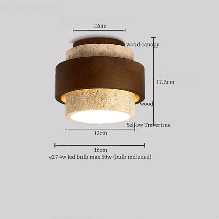 Applique Murale LED Japon Wabi Sabi en Travertin Jaune, Ambiance Chaleureuse
