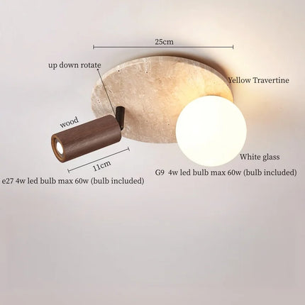 Applique Murale LED Japon Wabi Sabi en Travertin Jaune, Ambiance Chaleureuse
