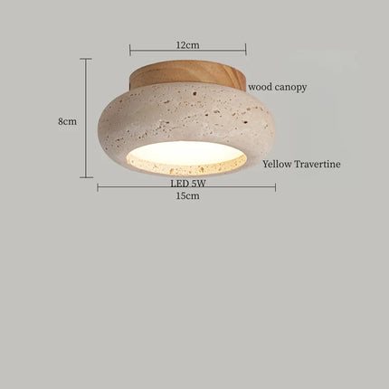 Applique Murale LED Japon Wabi Sabi en Travertin Jaune, Ambiance Chaleureuse