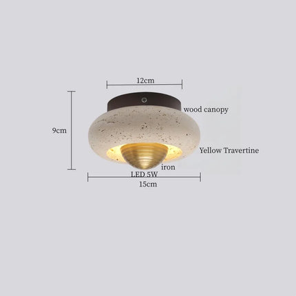 Applique Murale LED Japon Wabi Sabi en Travertin Jaune, Ambiance Chaleureuse